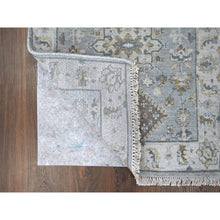 Load image into Gallery viewer, 2&#39;7&quot;x6&#39; Flannel Gray, Ivory Border, Hand Knotted, Natural Dyes, Karajeh Design With Geometric Pattern, Shiny Wool, Oriental Runner Rug FWR509448