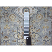 Load image into Gallery viewer, 2&#39;7&quot;x6&#39; Flannel Gray, Ivory Border, Hand Knotted, Natural Dyes, Karajeh Design With Geometric Pattern, Shiny Wool, Oriental Runner Rug FWR509448