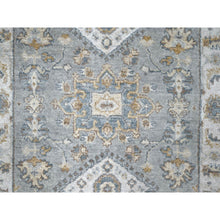 Load image into Gallery viewer, 2&#39;7&quot;x6&#39; Flannel Gray, Ivory Border, Hand Knotted, Natural Dyes, Karajeh Design With Geometric Pattern, Shiny Wool, Oriental Runner Rug FWR509448