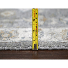 Load image into Gallery viewer, 2&#39;7&quot;x6&#39; Flannel Gray, Ivory Border, Hand Knotted, Natural Dyes, Karajeh Design With Geometric Pattern, Shiny Wool, Oriental Runner Rug FWR509448