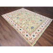 Load image into Gallery viewer, 9&#39;x12&#39; Eton Green With Decorators White, Vegetable Dyes, Plush and Lush, Green Heriz All Over Design, Pure Wool, Hand Knotted, Oriental Rug FWR509520