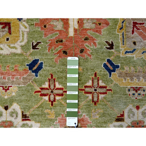 9'x12' Eton Green With Decorators White, Vegetable Dyes, Plush and Lush, Green Heriz All Over Design, Pure Wool, Hand Knotted, Oriental Rug FWR509520