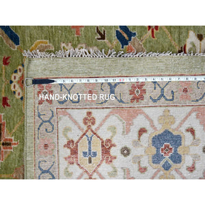 9'x12' Eton Green With Decorators White, Vegetable Dyes, Plush and Lush, Green Heriz All Over Design, Pure Wool, Hand Knotted, Oriental Rug FWR509520