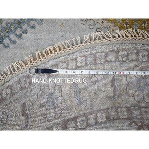 6'x6' Pale Oak Gray, Hand Knotted Extra Soft Wool, Organic Sustainable Textile, Undyed Modern Tone on Tone Grass Design, Square Oriental Rug FWR478782