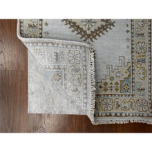 Load image into Gallery viewer, 2&#39;7&quot;x19&#39;9&quot; Rainwashed Gray With Alabaster White Border, Hand Knotted Pure Wool, Persian Village Influence With All Over Large Medallions, Natural Dyes, Xl Runner Oriental Densely Woven Rug FWR509538