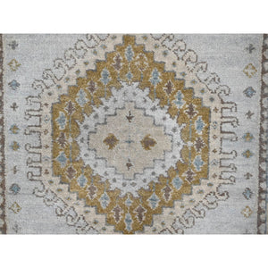2'7"x19'9" Rainwashed Gray With Alabaster White Border, Hand Knotted Pure Wool, Persian Village Influence With All Over Large Medallions, Natural Dyes, Xl Runner Oriental Densely Woven Rug FWR509538