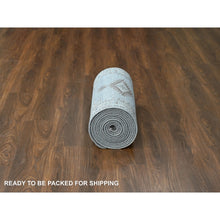 Load image into Gallery viewer, 2&#39;7&quot;x19&#39;9&quot; Rainwashed Gray With Alabaster White Border, Hand Knotted Pure Wool, Persian Village Influence With All Over Large Medallions, Natural Dyes, Xl Runner Oriental Densely Woven Rug FWR509538