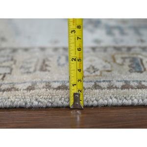 2'7"x19'9" Rainwashed Gray With Alabaster White Border, Hand Knotted Pure Wool, Persian Village Influence With All Over Large Medallions, Natural Dyes, Xl Runner Oriental Densely Woven Rug FWR509538