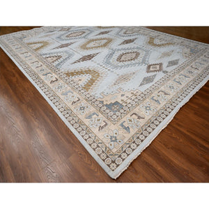 14'x17'10" Boothbay Gray, Natural Dyes, Denser Weave, Organic Wool, Hand Knotted Persian Village Inspired Geometric Elements Design, Oriental Oversized Rug FWR509544