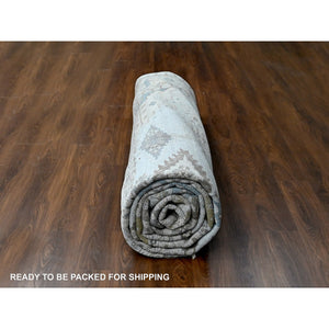 14'x17'10" Boothbay Gray, Natural Dyes, Denser Weave, Organic Wool, Hand Knotted Persian Village Inspired Geometric Elements Design, Oriental Oversized Rug FWR509544