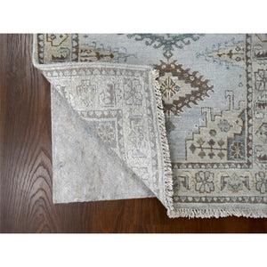 2'9"x6' Krypton Gray, Hand Knotted, Soft and Velvety Wool, Persian Village Inspired Geometric Medallions Design, Densely Woven, Runner Oriental Rug FWR509550