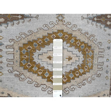 Load image into Gallery viewer, 2&#39;9&quot;x6&#39; Krypton Gray, Hand Knotted, Soft and Velvety Wool, Persian Village Inspired Geometric Medallions Design, Densely Woven, Runner Oriental Rug FWR509550