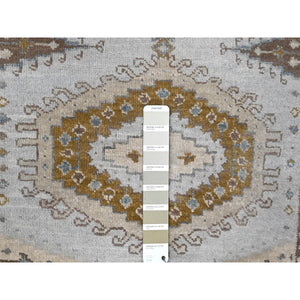 2'9"x6' Krypton Gray, Hand Knotted, Soft and Velvety Wool, Persian Village Inspired Geometric Medallions Design, Densely Woven, Runner Oriental Rug FWR509550