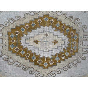 2'9"x6' Krypton Gray, Hand Knotted, Soft and Velvety Wool, Persian Village Inspired Geometric Medallions Design, Densely Woven, Runner Oriental Rug FWR509550
