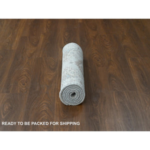 2'9"x6' Krypton Gray, Hand Knotted, Soft and Velvety Wool, Persian Village Inspired Geometric Medallions Design, Densely Woven, Runner Oriental Rug FWR509550