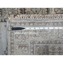 Load image into Gallery viewer, 2&#39;9&quot;x6&#39; Krypton Gray, Hand Knotted, Soft and Velvety Wool, Persian Village Inspired Geometric Medallions Design, Densely Woven, Runner Oriental Rug FWR509550