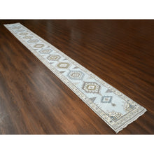 Load image into Gallery viewer, 2&#39;7&quot;x23&#39;9&quot; Earl Gray And Navajo White, Natural Dyes, Densely Woven, Soft And Shiny Wool, Hand Knotted Persian Village Inspired Geometric Medallions, Xl Runner Oriental Rug FWR509568