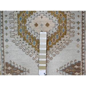2'7"x23'9" Earl Gray And Navajo White, Natural Dyes, Densely Woven, Soft And Shiny Wool, Hand Knotted Persian Village Inspired Geometric Medallions, Xl Runner Oriental Rug FWR509568