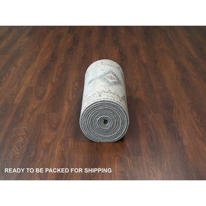 2'7"x23'9" Earl Gray And Navajo White, Natural Dyes, Densely Woven, Soft And Shiny Wool, Hand Knotted Persian Village Inspired Geometric Medallions, Xl Runner Oriental Rug FWR509568