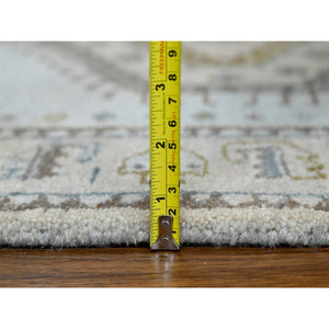 2'7"x23'9" Earl Gray And Navajo White, Natural Dyes, Densely Woven, Soft And Shiny Wool, Hand Knotted Persian Village Inspired Geometric Medallions, Xl Runner Oriental Rug FWR509568