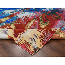 Load image into Gallery viewer, 9&#39;4&quot;x12&#39;3&quot; Mediterranea Blue and Bruchetta Red, Pop Of Colors, Modern Abstract Design Shiny Wool, Hand Knotted Tone On Tone, Nepali 100 Knots Weave, Oriental Rug FWR509580