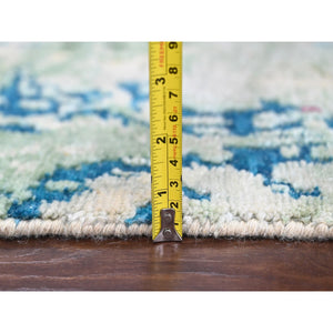 9'4"x12'3" Mediterranea Blue and Bruchetta Red, Pop Of Colors, Modern Abstract Design Shiny Wool, Hand Knotted Tone On Tone, Nepali 100 Knots Weave, Oriental Rug FWR509580