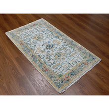 Load image into Gallery viewer, 3&#39;x5&#39; Chrome Gray, Broken and Erased Persian Heriz Design, Organic Wool, Hand Knotted Densely Woven, Oriental Rug FWR509586