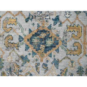 3'x5' Chrome Gray, Broken and Erased Persian Heriz Design, Organic Wool, Hand Knotted Densely Woven, Oriental Rug FWR509586
