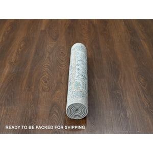3'x5' Chrome Gray, Broken and Erased Persian Heriz Design, Organic Wool, Hand Knotted Densely Woven, Oriental Rug FWR509586