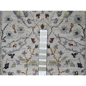 2'5"x5'9" Morning Fog Gray, Oushak All Over Floral Motifs, Velvety Wool, Denser Weave Hand Knotted, Natural Dyes, Runner Oriental Rug FWR509700