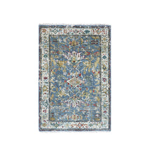 Load image into Gallery viewer, 3&#39;1&quot;x5&#39; Albatross Blue, Soft Color Palette, Erased Design Natural Wool Hand Knotted Broken Persian Heriz, Denser Weave, Oriental Rug FWR509718