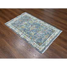 Load image into Gallery viewer, 3&#39;1&quot;x5&#39; Albatross Blue, Soft Color Palette, Erased Design Natural Wool Hand Knotted Broken Persian Heriz, Denser Weave, Oriental Rug FWR509718