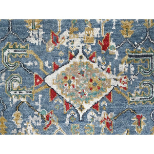 3'1"x5' Albatross Blue, Soft Color Palette, Erased Design Natural Wool Hand Knotted Broken Persian Heriz, Denser Weave, Oriental Rug FWR509718