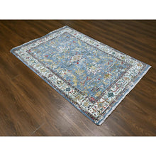 Load image into Gallery viewer, 4&#39;9&quot;x7&#39; Trooper Blue, Seagull Gray Border, Hand Knotted Vibrant Wool, Densely Woven, Broken Persian Heriz Erased Design With Soft Color Palette, Oriental Rug FWR509724