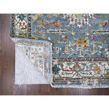 Load image into Gallery viewer, 4&#39;9&quot;x7&#39; Trooper Blue, Seagull Gray Border, Hand Knotted Vibrant Wool, Densely Woven, Broken Persian Heriz Erased Design With Soft Color Palette, Oriental Rug FWR509724