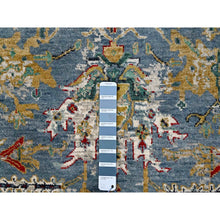 Load image into Gallery viewer, 4&#39;9&quot;x7&#39; Trooper Blue, Seagull Gray Border, Hand Knotted Vibrant Wool, Densely Woven, Broken Persian Heriz Erased Design With Soft Color Palette, Oriental Rug FWR509724