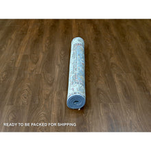 Load image into Gallery viewer, 4&#39;9&quot;x7&#39; Trooper Blue, Seagull Gray Border, Hand Knotted Vibrant Wool, Densely Woven, Broken Persian Heriz Erased Design With Soft Color Palette, Oriental Rug FWR509724