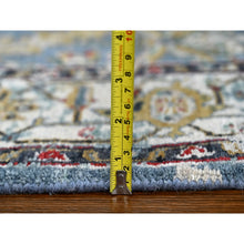 Load image into Gallery viewer, 4&#39;9&quot;x7&#39; Trooper Blue, Seagull Gray Border, Hand Knotted Vibrant Wool, Densely Woven, Broken Persian Heriz Erased Design With Soft Color Palette, Oriental Rug FWR509724