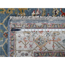 Load image into Gallery viewer, 4&#39;9&quot;x7&#39; Trooper Blue, Seagull Gray Border, Hand Knotted Vibrant Wool, Densely Woven, Broken Persian Heriz Erased Design With Soft Color Palette, Oriental Rug FWR509724