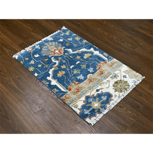 2'x3' Eclipse Blue, Sample Fragment Of Sultanabad, Hand Knotted, 100% Wool All Over Design, Mat Oriental Rug FWR509730