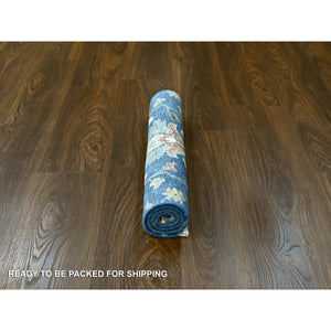 2'x3' Eclipse Blue, Sample Fragment Of Sultanabad, Hand Knotted, 100% Wool All Over Design, Mat Oriental Rug FWR509730