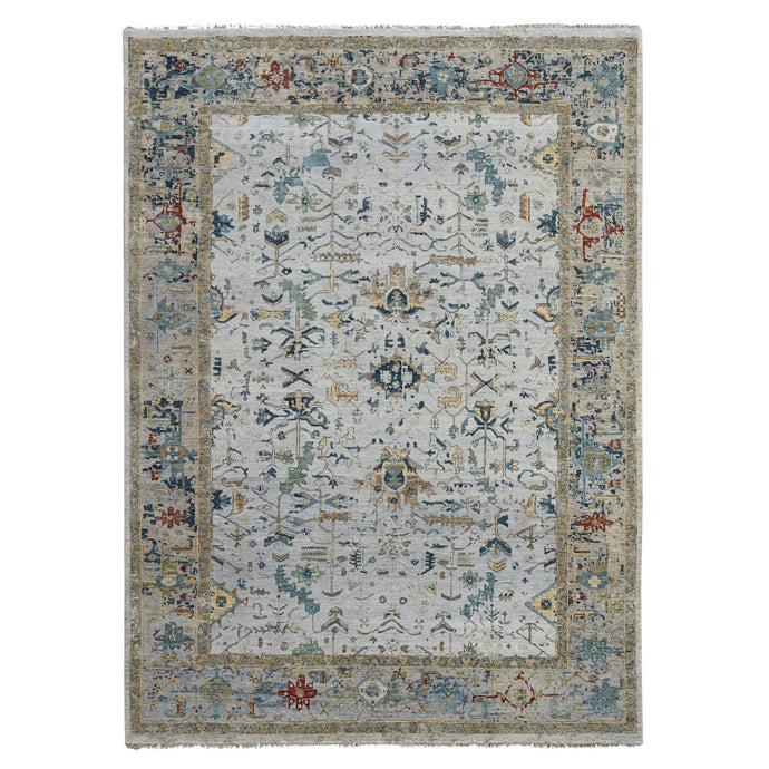 9'x12' Light Gray, Natural Wool Soft Color Pallet, Hand Knotted Densely Woven, Broken Erased Persian Heriz Design Oriental Rug FWR509856