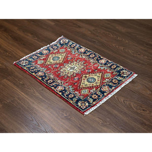 2'x3' Picante Red And Pitch Black, Karajeh Design With Geometric Medallions, Organic Wool Hand Knotted, Natural Dyes, Mat Oriental Rug FWR509880