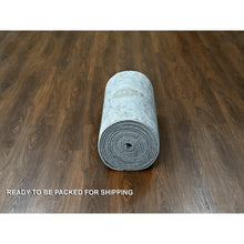 Load image into Gallery viewer, 2&#39;7&quot;x27&#39;9&quot; Seraph Gray With White Smoke, Karajeh Design With Geometric Motifs, Soft To The Touch Pile, Hand Knotted, Pure Wool, Vegetable Dyes, Xl Runner Oriental Rug FWR509886