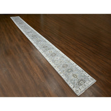 Load image into Gallery viewer, 2&#39;8&quot;x27&#39;9&quot; Rock Ridge Gray With Alabaster White Border, Soft Pile And Velvety Wool, Natural Dyes, Hand Knotted Karajeh Geometric Design, Oriental Xl Runner Rug  FWR509892