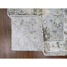 Load image into Gallery viewer, 2&#39;8&quot;x27&#39;9&quot; Rock Ridge Gray With Alabaster White Border, Soft Pile And Velvety Wool, Natural Dyes, Hand Knotted Karajeh Geometric Design, Oriental Xl Runner Rug  FWR509892