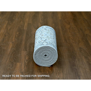 2'8"x23'10" Cloudy Gray, Natural Dyes, Oushak Design, Hand Knotted Velvety Wool, Denser Weave, Floral Pattern, Xl Runner Oriental Rug FWR509916
