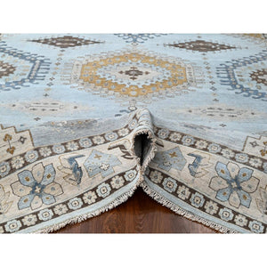 10'x14' Lazy Gray, Densely Woven, Hand Knotted All Wool, Persian Village Inspired Geometric Design, Natural Dyes, Oriental Rug FWR509922