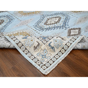 10'x14' Lazy Gray, Densely Woven, Hand Knotted All Wool, Persian Village Inspired Geometric Design, Natural Dyes, Oriental Rug FWR509922