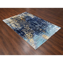 Load image into Gallery viewer, 6&#39;1&quot;x8&#39;10&quot; Honorable Blue, Wool And Silk, Densely Woven, Persian Knot, Modern Mosaic Design With Gold Accent, Hand Knotted, Oriental Rug FWR509940